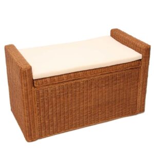 Aufbewahrungstruhe Genua Rattan mit Kissen 88cm ~ honigfarben