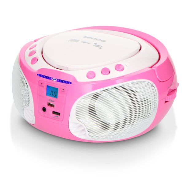 Lenco SCD-650PK - Tragbares FM-Radio mit CD/MP3-Player - USB-Anschluß - Karaoke - Mikrofon - Lichteffekte - Pink