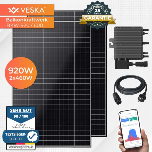 920 W / 600 W Balkonkraftwerk Photovoltaik Solaranlage Steckerfertig WIFI Smart