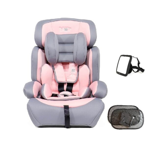 Blij´r Ivo pink/grey Autositz mit Wumbi Rücksitzspiegel und Sonnenschutz