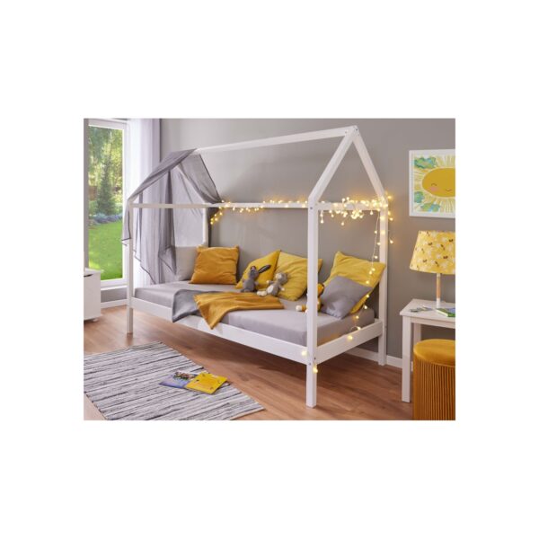 Inter Link Kinderbett Hausbett Sunroad 90x200 cm in Kiefer Massivholz - Weiss