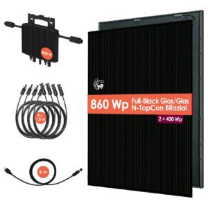 VALE Balkonkraftwerk   860 W (2x430) Bifaziale Full-Black Glas-Glas Solarmodule   800 W HERF Wechselrichter   Steckerfertige & Genehmigungsfreie Mini-Solaranlage