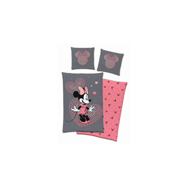 Tex Idea Lizenz Bettwäsche Disney Mickey Mouse + Minnie Mouse - versch. Farben - Minnie Mouse grau-pink