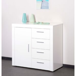 Inter Link Kommode Sideboard Corbeto - Weiss Hochglanz - 4 Schubladen/1 Türen