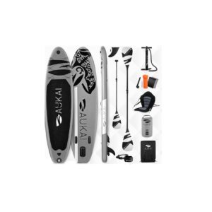 Stand Up Paddle Board "AUKAI Pro Ocean" mit Kajak-Sitz grau