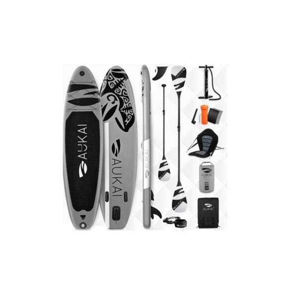 Stand Up Paddle Board "AUKAI Pro Ocean" mit Kajak-Sitz grau