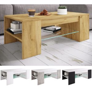 VCM Holz Couchtisch Sofatisch Wohnzimmertisch Beistelltisch Schublade Glas Tunas