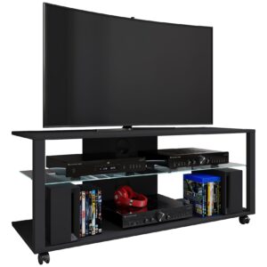 VCM Holz TV Lowboard Rollen Fernsehschrank mobil Rack Konsole Möbel Fernsehtisch Fernseh Phono Glas Folas L