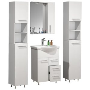 VCM 5-tlg. Waschplatz Waschtisch Badmöbel Set Waschbecken Schublade Spiegelschrank Lisalo L