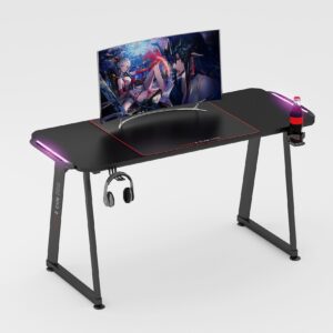 EXCAPE Gaming Tisch A14 mit LED Beleuchtung 140cm (+10cm Extensions) - Beine in A-Form Carbon-Optik