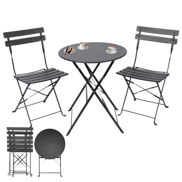 Albatros Bistroset 3-teilig Schwarz – Bistrotisch mit 2 Stühlen – klappbare Stühle und Tisch aus robustem Metall – optimal als Balkonmöbel Set oder Gartenmöbel in modernem Design