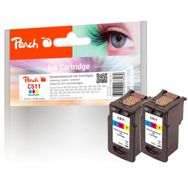 Peach C511 C 2 Druckköpfe 2*col ersetzt Canon CL-511C*2