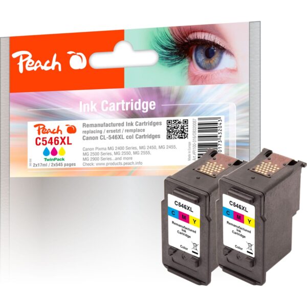 Peach C546 XL Doppelpack Druckköpfe XL 2*col ersetzt Canon CL-546XL*2