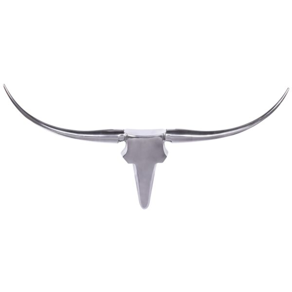 FineBuy Bull Geweih L Wanddekoration 125 cm breit Aluminium silber Wandgeweih