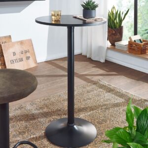 FineBuy Bartisch Schwarz Stehtisch Ø 60 cm Metall / Holz Bistrotisch Rund Tisch