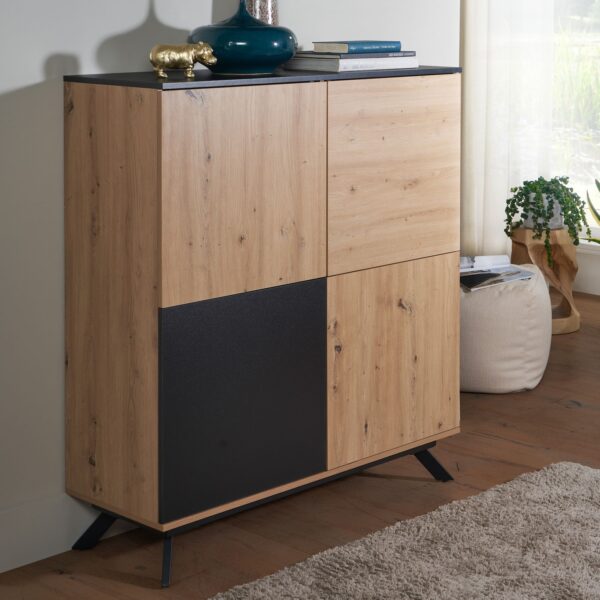 Highboard FineBuy Sideboard 110x125x40cm MDF Eiche Dekor Kommode Anrichte Modern