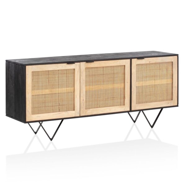 Sideboard FineBuy Anrichte 175x75x45 cm Massivholz Rattan Kommodenschrank