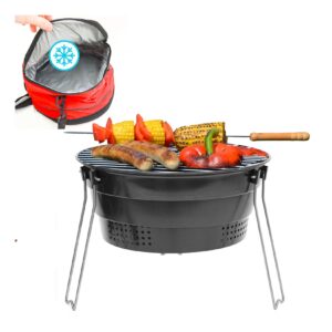 Faltbarer BBQ Grill mit Kühltasche - Ø 28cm Holzkohlegrill Campinggrill Klappbar