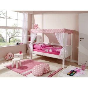 TiCAA Himmelbett Mini mit Bettkasten "Stern Rosa" Kiefer Weiß