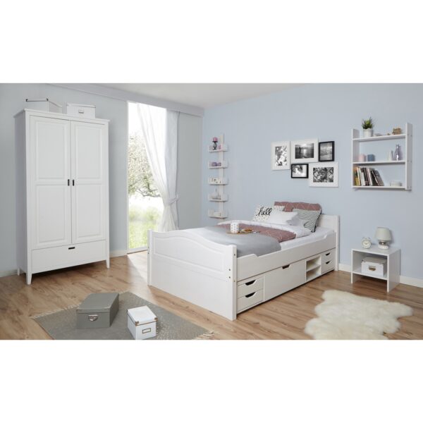 TiCAA Doppelbett "Leni" 140x200 mit 4er Funktionsschubkasten