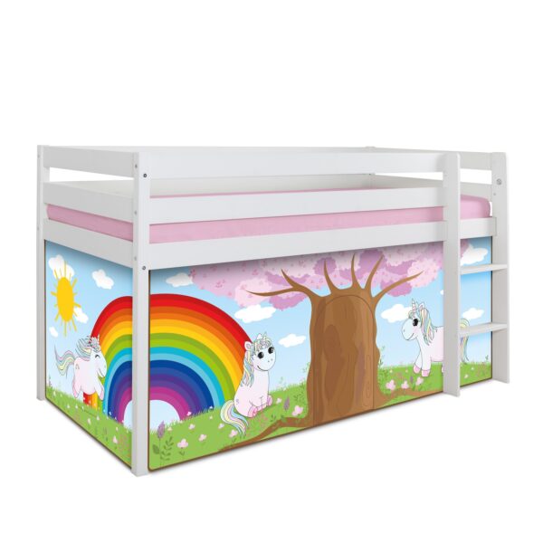 TiCAA Hochbett "Einhorn Rainbow" Kiefer weiß