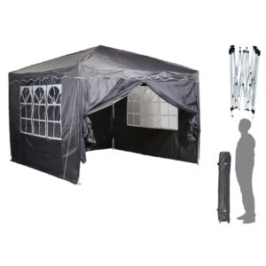 CHILLROI® Faltpavillon Dachfläche 300 x 300 cm Anthrazit 200g/m² Wasserdicht inklusive 4 Seitenwände mit Fenster  Multifunktionszelt