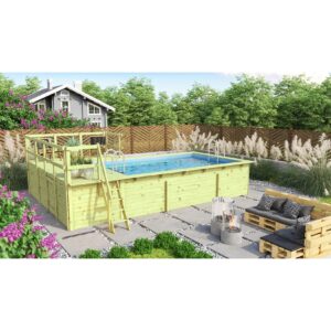 Karibu   Rechteckiger kdi Massivholz Pool 350 x 530 cm   Set mit 2 Sonnenterrassen inkl.