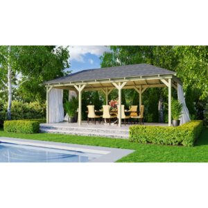 CHILLROI Rechteckiger Holzpavillon mit Verlängerung 289 x 639 cm   Gartenpavillon   Terrassenüberdachung