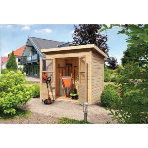 Karibu Gartenhaus "Kano 3" SET naturbelassenes Holz   mit Dachbahn