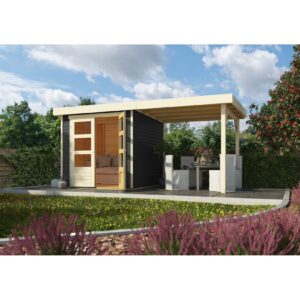 Karibu Gartenhaus "Calabar 2" SET in terragrau mit Boden