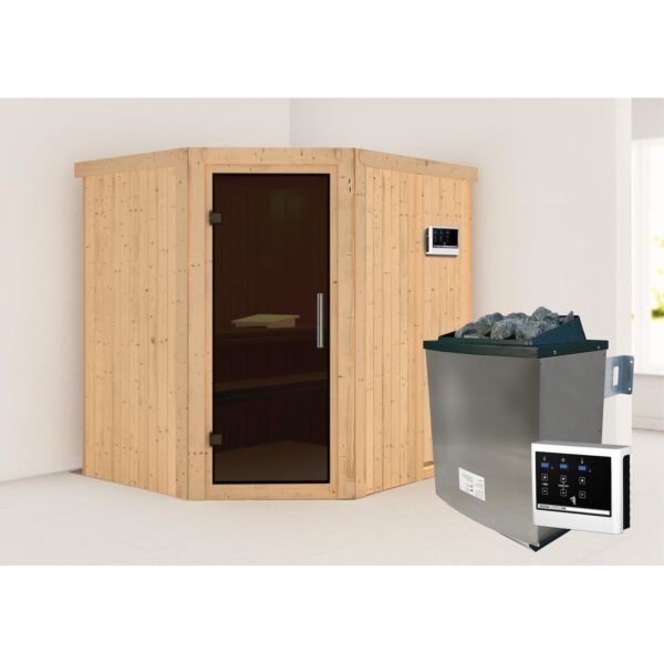 Karibu Sauna "Mitchell" SET naturbelassen mit 9kW Ofen