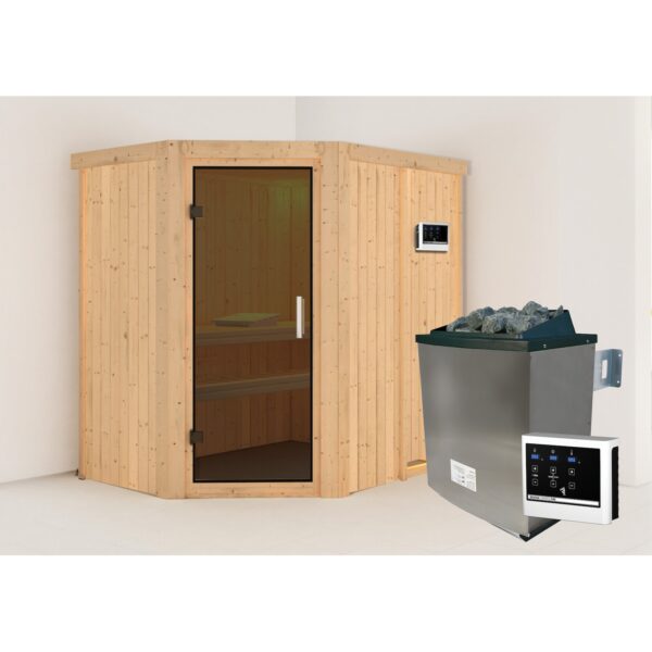 Karibu Sauna "Havasu" SET naturbelassen mit 9kW Ofen