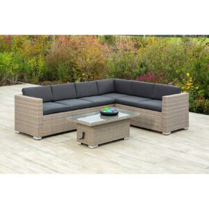 Merxx Bellante Lounge Ecksofa in Mudbraun inkl. Sitz- und Rückenkissen und Tisch