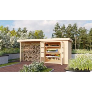 Karibu Gartenhaus mit Feuerholzunterstand inkl. selbst. Premium-Aluminiumfolie