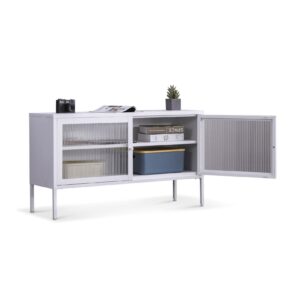 Coemo Sideboard weiß Tokio 115x35x64cm Metall Glastüren