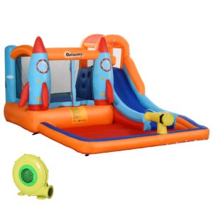 Outsunny Hüpfburg mit einem Pool und einer Rutsche bunt 350L x 250P x 185Acm