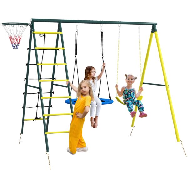 Outsunny Kinderschaukel mit 2 Schaukeln bunt 267L x 180B x 202H cm