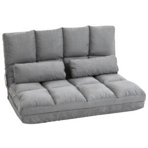 HOMCOM Bodenstuhl 2 in 1 mit verstellbarer  Rückenlehne hellgrau 102 x 73 x 60 cm(LxBxH) (Sofa)