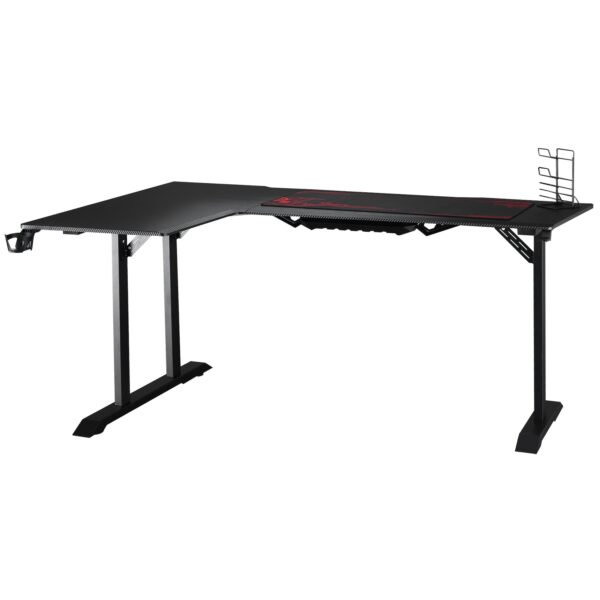 HOMCOM Gaming Tisch in L-Form mit Kopfhörerhaken und Getränkehalterung schwarz B168 x T109 x H78 cm