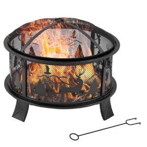 Outsunny Feuerschale mit Schürhaken schwarz 60L x 60B x 46H cm