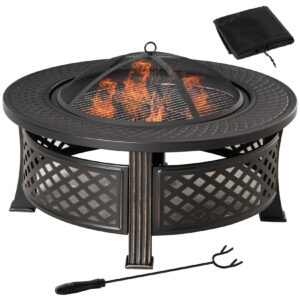 Outsunny Feuerschale mit 2 in 1 Funktion auch als Grill verwendbar schwarz 81L x 81B x 50H cm