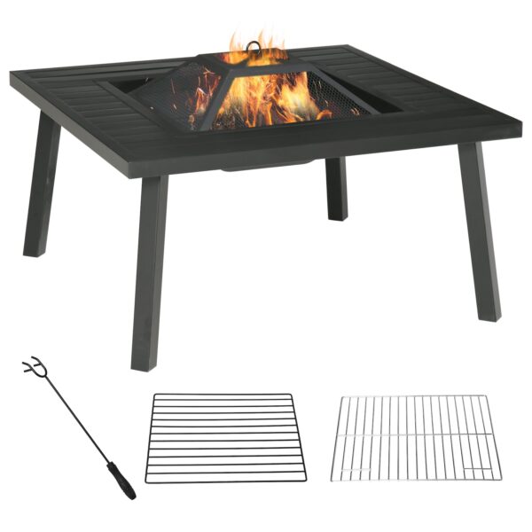 Outsunny Feuerschale mit Schürhaken schwarz 81L x 81B x 53H cm