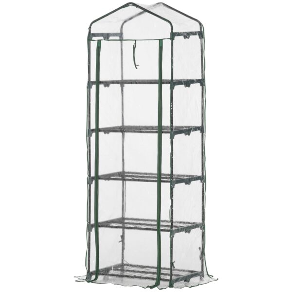 Outsunny Mini-Gewächshaus Mit 5 Regalen transparent 69L x 49B x 193H cm