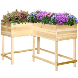 Outsunny Hochbeet mit 3 Abflussöffnungen im Boden natur 121L x 91B x 81H cm