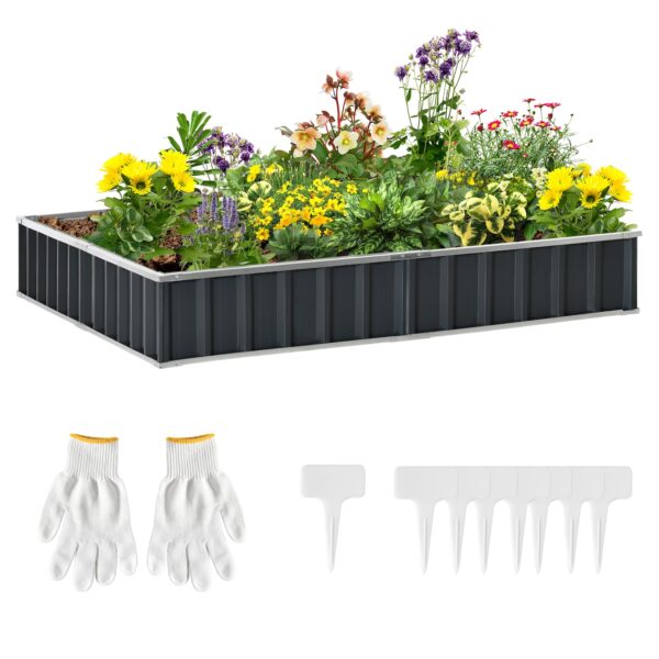 Outsunny Gartenbeet inclusive Gartenhandschuhen und Beetschildern grau 258L x 90B x 30H cm