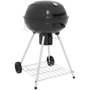 Outsunny Kugelgrill für Holzkohle mit Seitenhaken und Rollen schwarz 55L x 65B x 89H cm