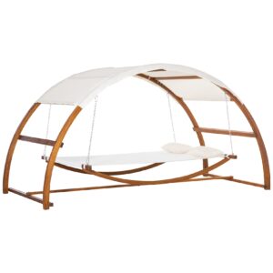 Outsunny Hängematte mit Holz Gestell und Sonnendach bunt 250L x 320B x 173H cm