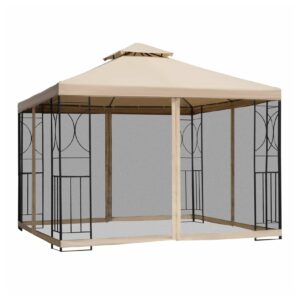 Outsunny Metallpavillon mit Moskitonetz beige 300 x 300 x 278 cm (LxBxH)