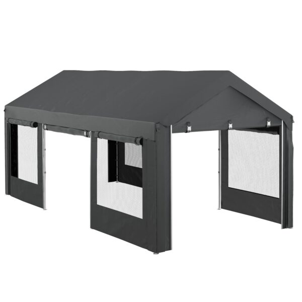 Outsunny Carport mit Rollfenstern und Türen grau 600L x 297B x 310H cm