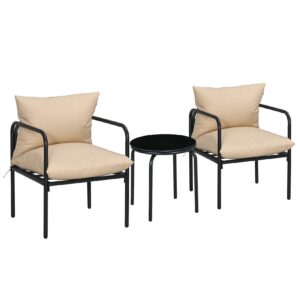 Outsunny Bistro-Set mit 2 Stühlen und Beistelltisch beige 58L x 58B x 66H cm